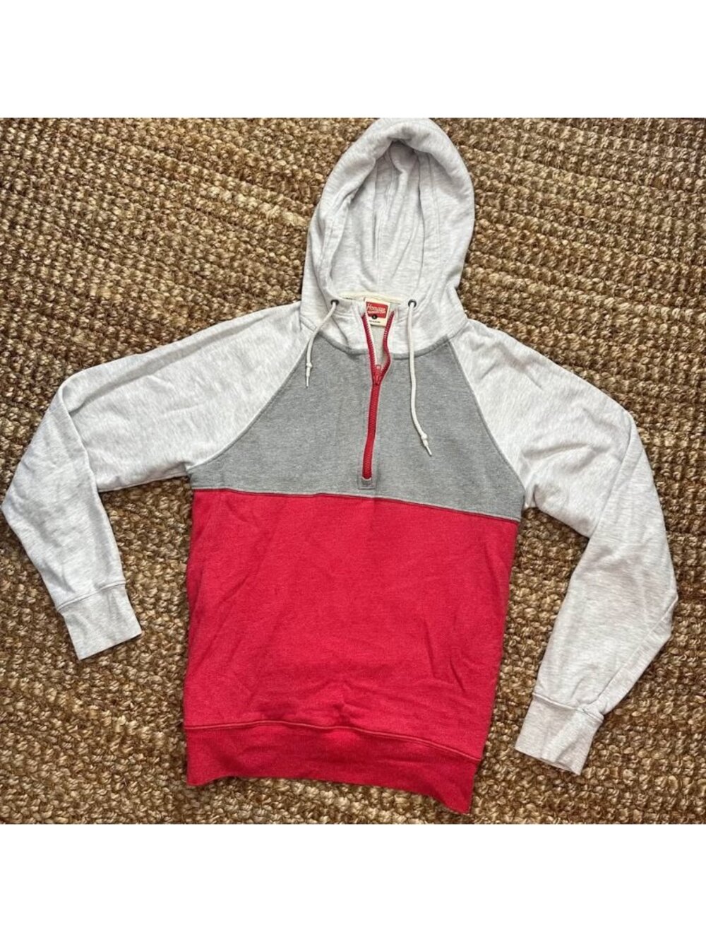 Homage Mens Quarter Zip Hoodie Sweatshirt Colorblock Grey Red Size Large Red Gra